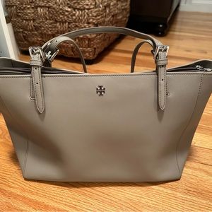 Tory Burch Gray leather laptop tote bag